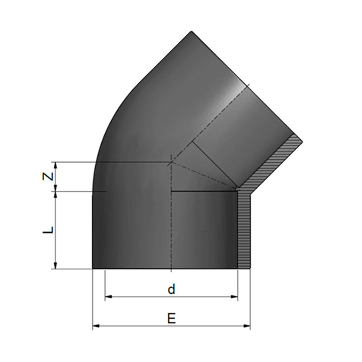 PVC-Winkel 45°, zum Kleben, grau