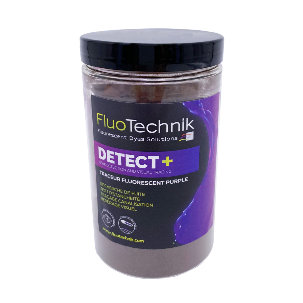 Wasserfärbemittel Detect+ violett, fluoreszierend unter UV-Lampe